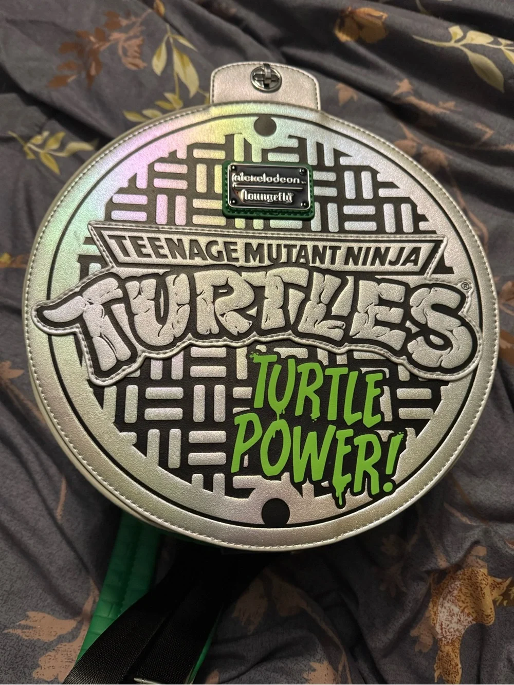 Loungefly Teenage Mutant Ninja Turtles Silver & Green Turtle Power Crossbody Bag